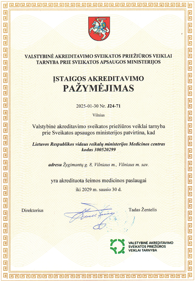 2025-01-30 Nr.J24-71 MC akreditavimo pažymėjimas šeimos medicinos paslaugai iki 2029-01-30.png